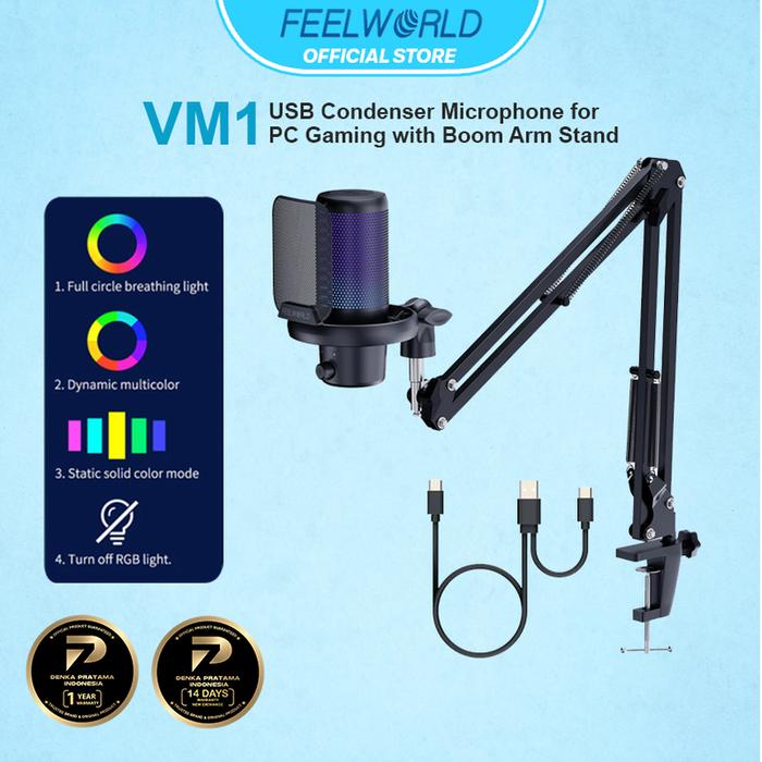 Gambar FEELWORLD VM1 USB Condenser Microphone for PC Gaming with Boom Arm Stand - Black dari Feelworld Indonesia undefined Tokopedia