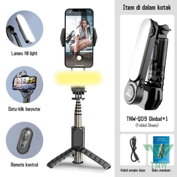 Gambar READY TERBARU TNW Gimbal Stabilizer Handphone Auto Balance Selfie Stick and Tripod Fill Light Gimbal Hp with Wireless Bluetooth Remote - Hitam dari SINARPART ID undefined Tokopedia