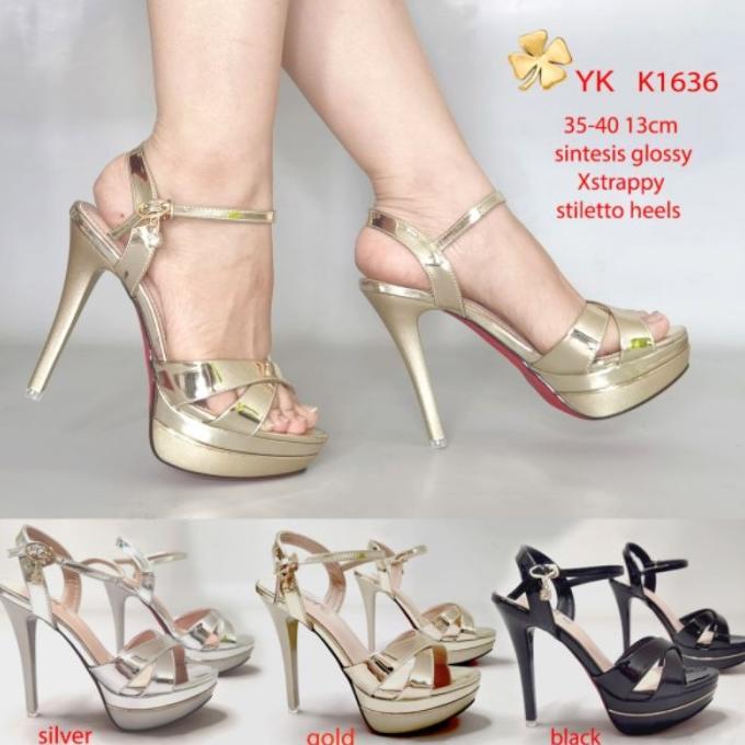Gambar YKshoes 1636 heel 13cm strapp sepatu hak tali silang black silver gold - Silver, 36 dari Celestial Core undefined Tokopedia