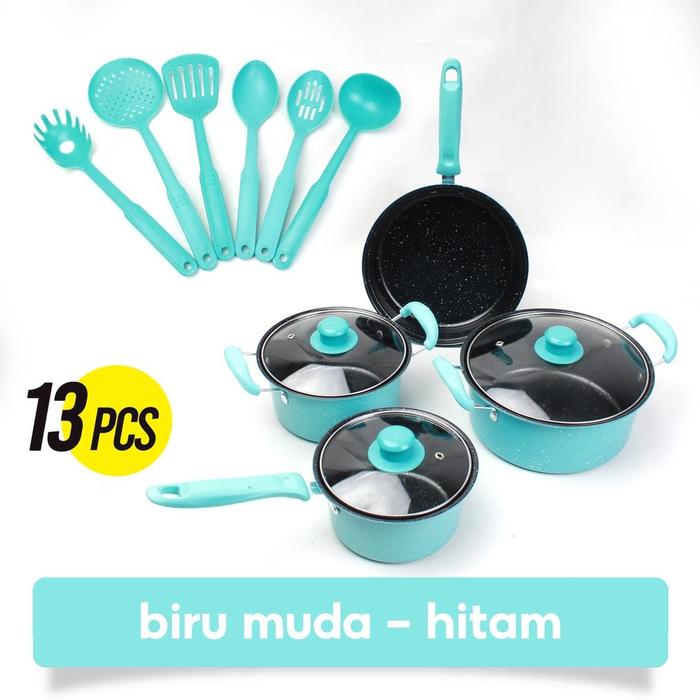 Gambar Bebehome Peralatan Masak Lengkap 13 Pcs Dalam 1 Set | Cookware Panci Set | Wajan Penggorengan Spatula Set Isi 13Pcs | 1 Set Frypan Saucepan - BIRU - HITAM, 13PCS 1SET dari mgipalstot undefined Tokopedia