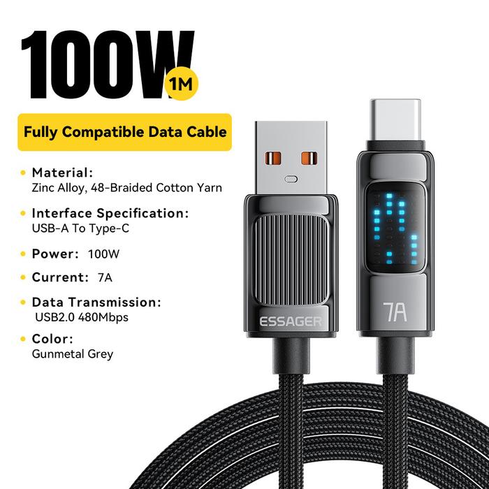 Gambar Essager 100W Kabel Data Charger USB A To Type C 7A Cable Type-C Fast Charging For Oppo Vivo Realme - 1 METER dari Essager Official Shop undefined Tokopedia