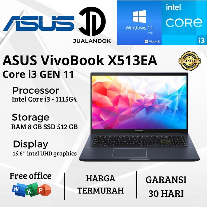 Promo Laptop ASUS Vivobook X513FA Core i3 Gen 11 RAM 16GB SSD 1TB 15  inch Windows 11 Pro RAM 16GB DDR4, SSD 512GB NVME di Jualandok Computer 