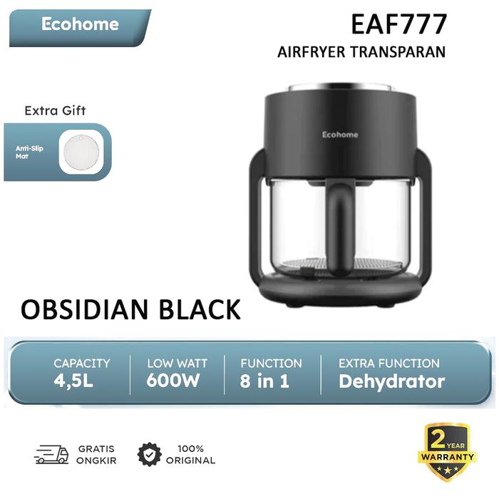 Gambar Ecohome Digital Air Fryer & Dehydrator EAF777 / EAF-777 Kapasitas 4.5L Wadah Kaca Transparan Multifungsi 8 in 1 - OBSIDIAN BLACK dari Multi Home undefined Tokopedia