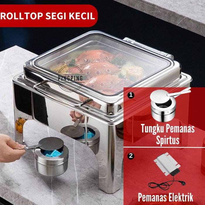 Gambar Pingping - Chafing Dish / Rolltop Segi Kaca Catering Stainless Steel 9 L /Tempat Prasmanan/Set Tempat Lauk Dan Sayur/Tempat Lauk Prasmanan/Set Prasmanan/Prasmanan Set Stainless/Tempat Prasmanan/Alat Prasmanan Stainless/Tempat Prasmanan Stainless (Adheta) - Segi kecil 6L, 1 sekat dari ADETHA STORE undefined Tokopedia