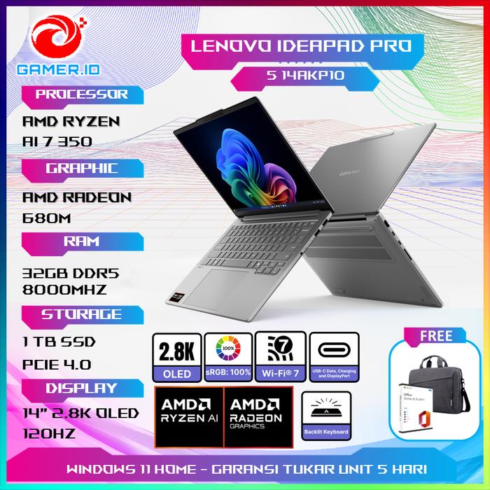Gambar LENOVO IDEAPAD PRO 5 14 OLED RYZEN AI 7 350 RAM 32GB SSD 1TB W11+OHS 14" 2.8K 120HZ 3YR+ADP - Tanpa Paket, Windows 11 Home dari GAMER.ID undefined Tokopedia