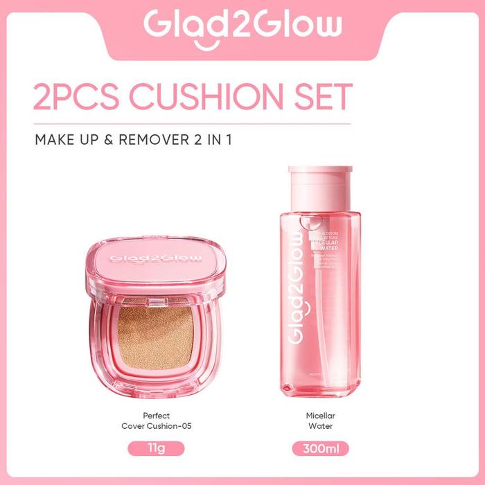 Gambar Cushion Glad2Glow Paket 2pcs Set Cushion + Micellar Water 300ml Glad2Glow Perfect Cover Cushion 11g 6 Shades Matte Finish Make Up BB Cream CC Cream Bedak Foundation Glad2Glow Cherry Blossom Micellar Water 300ml Make Up Remover penghapus riasan - 05 Cinnamon dari Zulkairun undefined Tokopedia