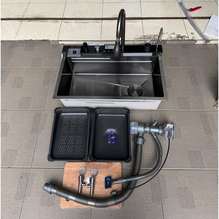 Gambar KITCHEN SINK VIRAL HITAM MODEL PIANO STAINLESS 75X45 BLACK KOMPLIT SET - PIANO BLACK7545 dari TB Cijerah Jaya undefined Tokopedia