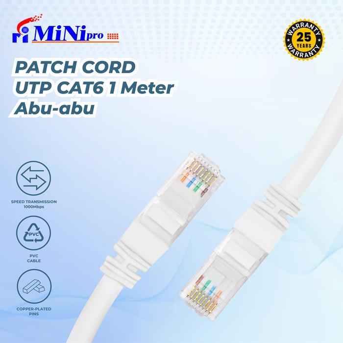Gambar Minipro Kabel LAN UTP Cat6 Patch Cord 1m - Grey dari Minipro Network Kota Administrasi Jakarta Pusat Tokopedia