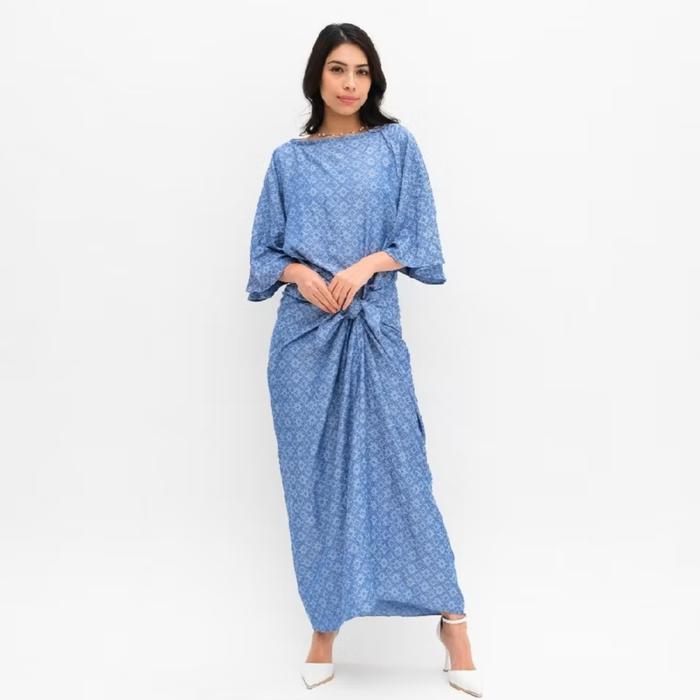 Gambar Baju Gamis Wanita Muslimah Dress Kaftan Turki Long Blouse Jaqguard Premium - Steel Blue dari De Lawas undefined Tokopedia