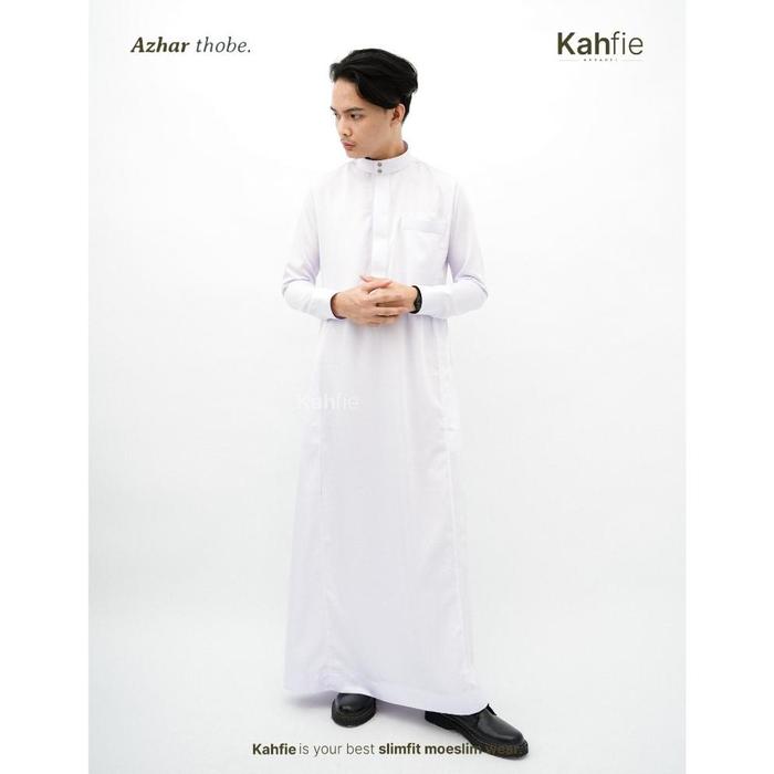 Gambar ahm Dkahfie Apparel Azhar Thobe Series 1.0 | Gamis Pria Premium | Jubah Pria Premium Slimfit | Gamis Pria Slimfit - White, XS dari TOKO JAYA MANDIARI TJM undefined Tokopedia