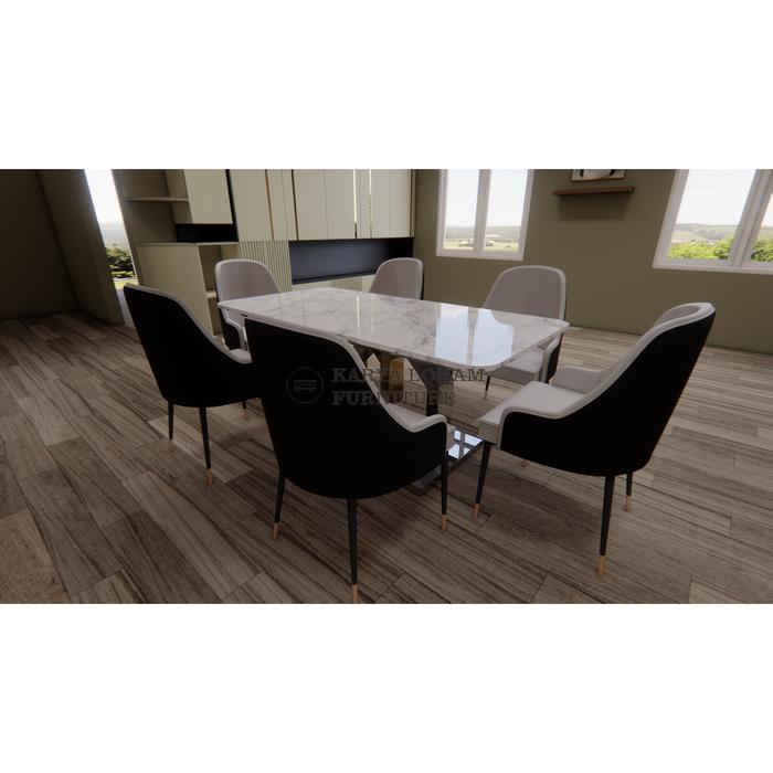 Gambar Set Meja dan Kursi Makan Mewah Luxury Marmer Modern - Dining Table Set - 180x90 6Kursi dari Karya Logam Furniture undefined Tokopedia