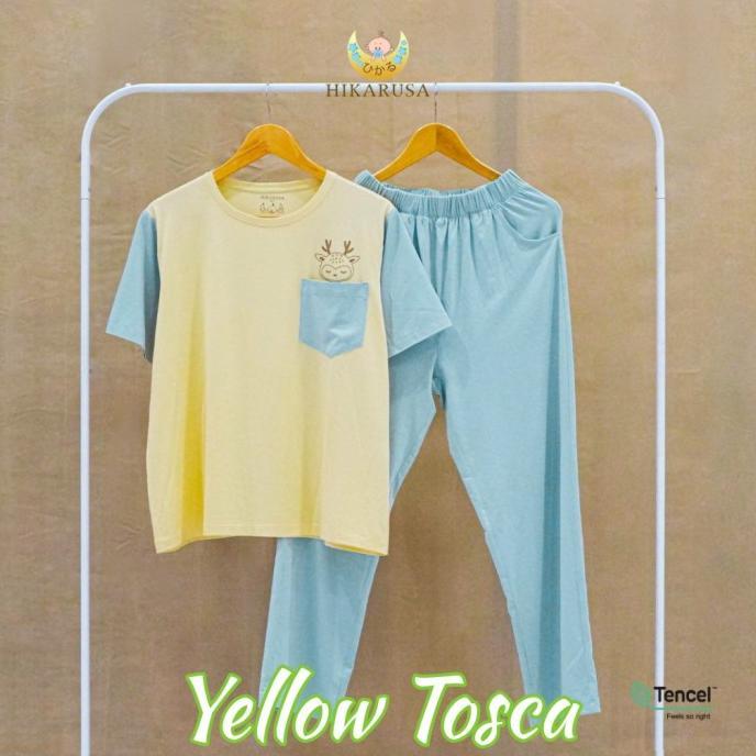 Gambar [CA] HIKARUSA SHORT SLEEVE LONG PANTS BAJU TIDUR BAYI/ANAK PIYAMA TENCEL - YELLOW TOSCA, Kids 10Y dari GUMYSTAR undefined Tokopedia