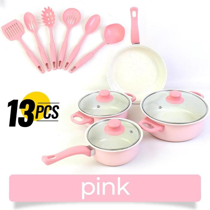Gambar Bebehome Peralatan Masak Lengkap 13 Pcs dalam 1 set | Cookware Panci Set | Wajan Penggorengan Spatula Set Isi 13Pcs | 1 Set Frypan Saucepan - PINK, 13PCS 1SET dari CV BerkahUsahaJaya undefined Tokopedia