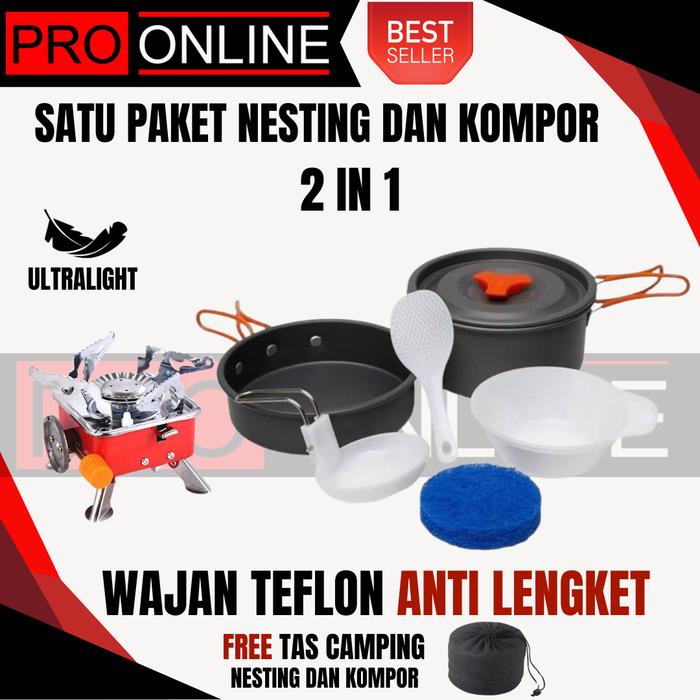 Gambar Nesting camping oudoor - paket nesting dan kompor windproof - DS200+K202 dari PRO_ONLINE undefined Tokopedia