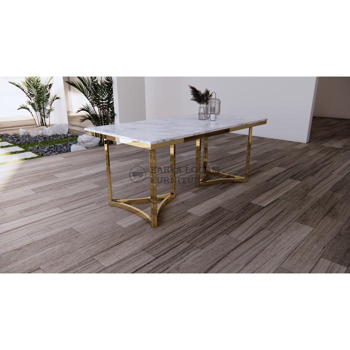 Gambar Meja Makan Modern Stainless Marmer Carrara - Dining Table Set - Meja 180x90 dari Karya Logam Furniture undefined Tokopedia
