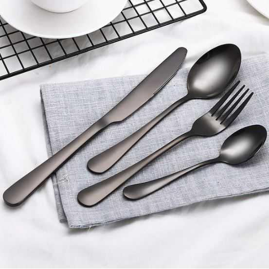 Gambar ROXY Cutlery Set Perlengkapan Makan Sendok Garpu Pisau Western - C24 - Hitam Kitchenware - C24 - Hitam dari PONG15 undefined Tokopedia