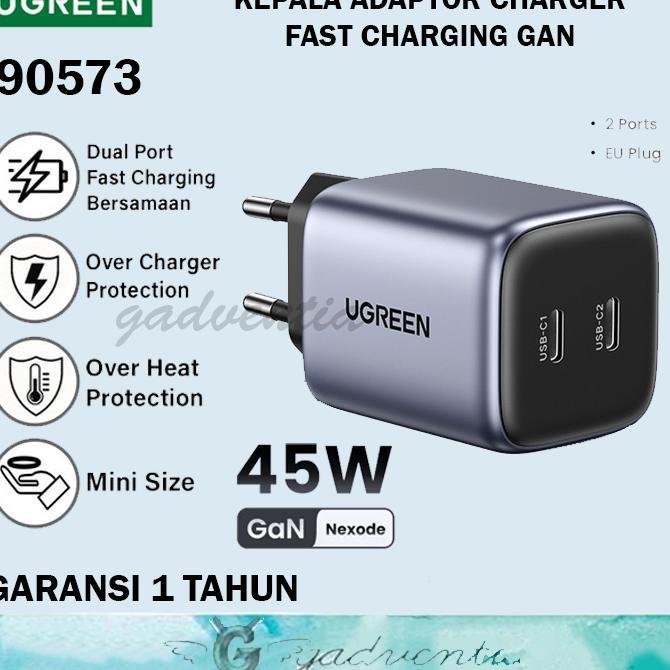 Jual UGREEN Kepala Adaptor Charger Mini Nexode GAN 3 Port USB Fast ...