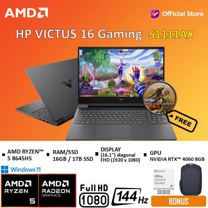 Gambar HP Victus 16 Ryzen 5 8645HS RTX4060 8GB 16GB 1TB W11+OHS 16.1FHD 144HZ -S1002AX / S1003AX / S1004AX - Silver, Standard dari AMD Official Store undefined Tokopedia