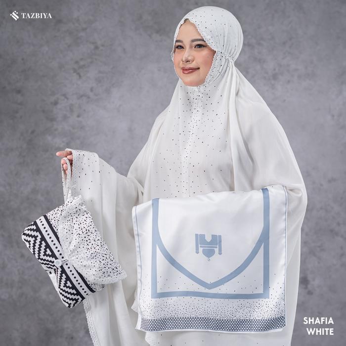 Gambar Mukena TAZBIYA Motif 2in1 SHAFIA Jumbo Dewasa Katun Rayon Premium - WHITE dari akasyahewa undefined Tokopedia
