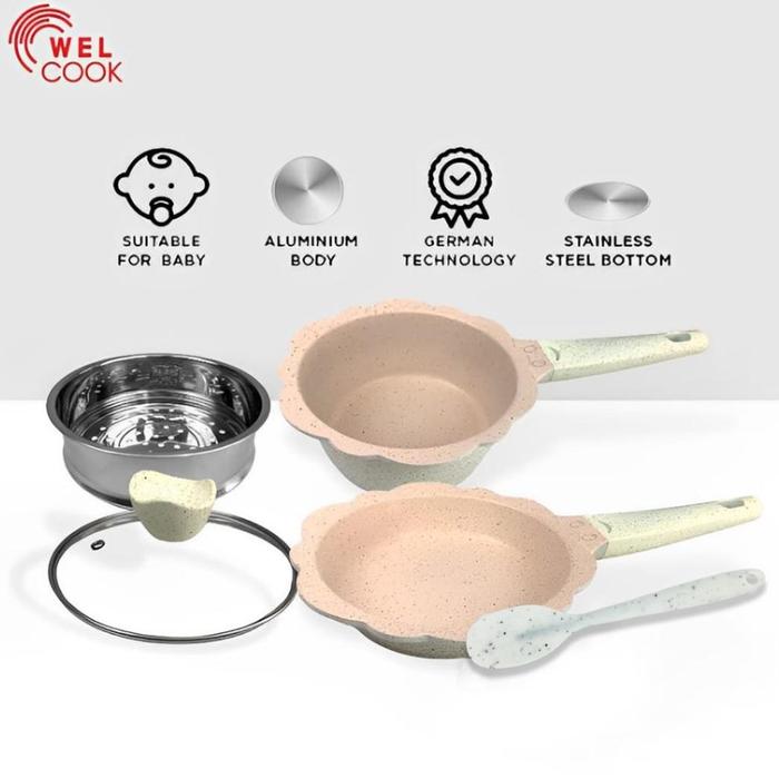 Gambar PRODUK BERKUALITAS WELCOOK Panci Set MPASI Bayi 5 Pcs Free Sutil Bayi - white dari RealHome Store undefined Tokopedia