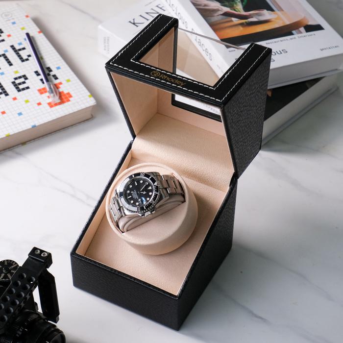 Gambar Kotak Display Jam Tangan Putar Otomatis 1 3 4 Slot Watch Winder Box Automatic PU Leather - 1 Slot Hitam dari dubora undefined Tokopedia