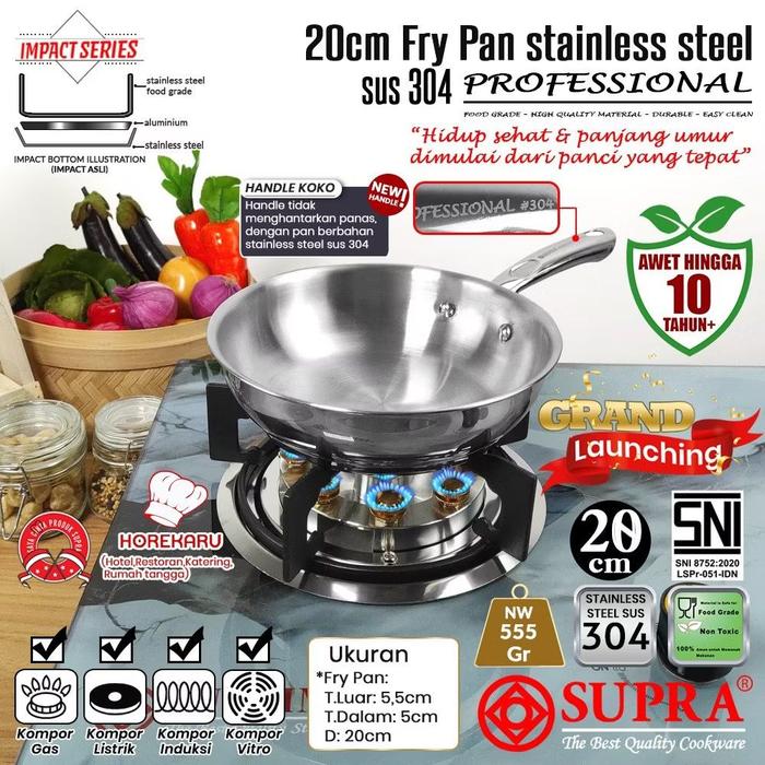 Gambar Kimu Living - SUPRA FRY PAN PROF HANDLE KOKO 20CM FP - 20CM/24CM/26CM/28CM SUS 304 - 20 CM dari Kimu Living shop undefined Tokopedia