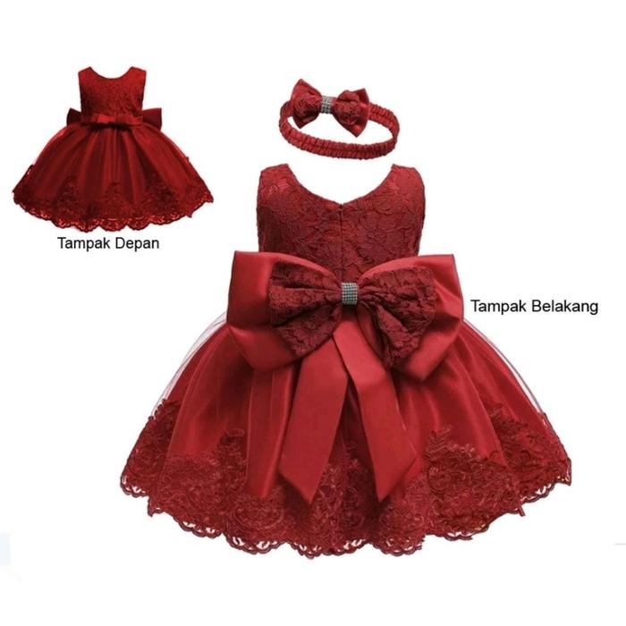 Gambar REAL VIDEO!!! Dress Bayi & Balita Chelsea + BANDANA 0-5TAHUN SIZE S-XL / Gaun Pesta Anak Perempuan / Pakaian Anak / Dress Princess / Baju Pesta Bayi Cantik - MAROON, S dari Gracecoll undefined Tokopedia