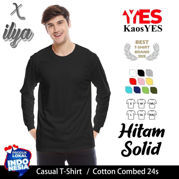Gambar KaosYES Kaos Lengan Panjang Cotton Combed 24s - TShirt Kaos Polos Pria Regular Fit - Hitam, S dari KaosYES undefined Tokopedia