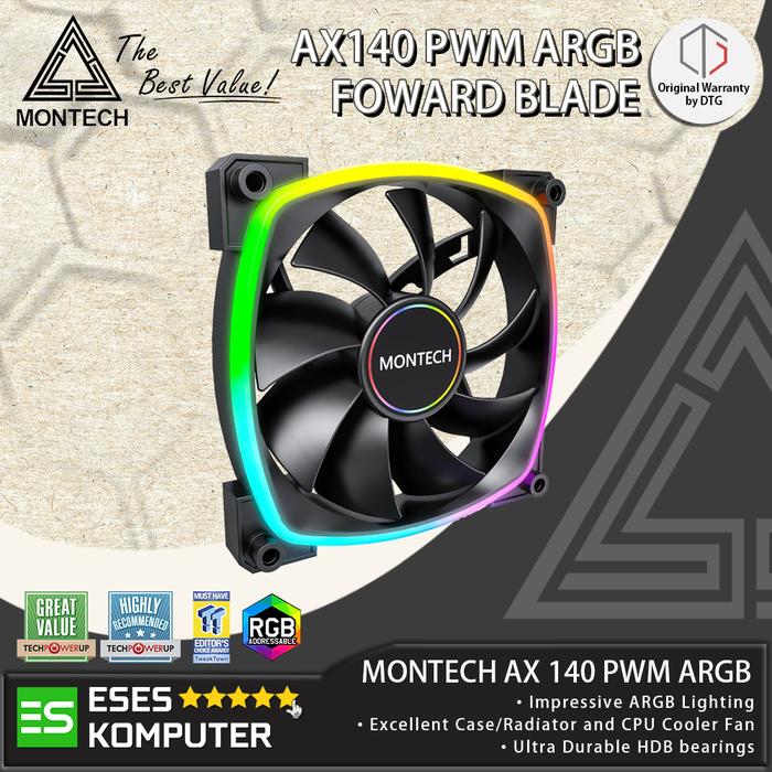 Jual Fan Montech AX140 AX 140 PWM ARGB | 140mm 14cm Fan Casing - Hitam ...