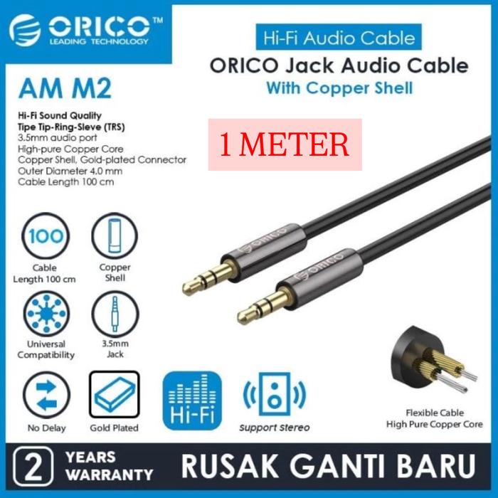 Gambar Orico AM M2 Kabel AUX Audio Jack 3.5 Male Hi-Fi Sound Quality with High Quality Pure Copper Core AM-M2 Black Earphone - 1 METER dari Click & Go Tokopedia undefined Tokopedia