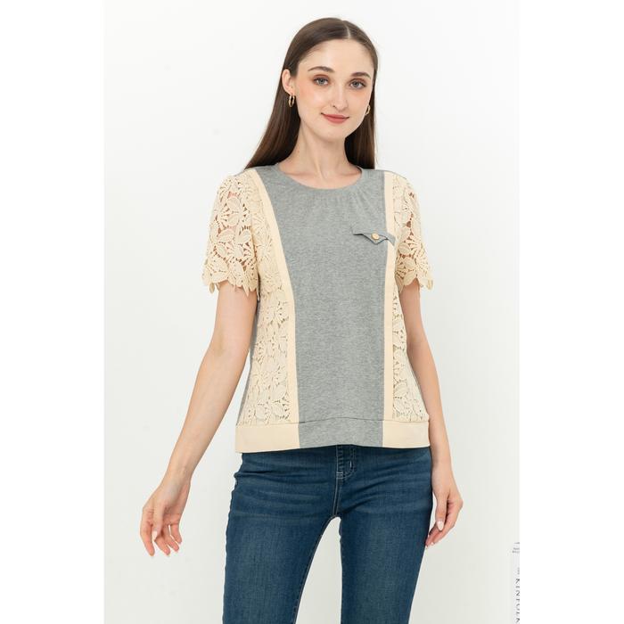 Gambar *Ready Stok* SISTER'S - Atasan Renda Kombi Kaos C4949 (CAP) - Abu, 5L dari Sisters Fashion Group undefined Tokopedia