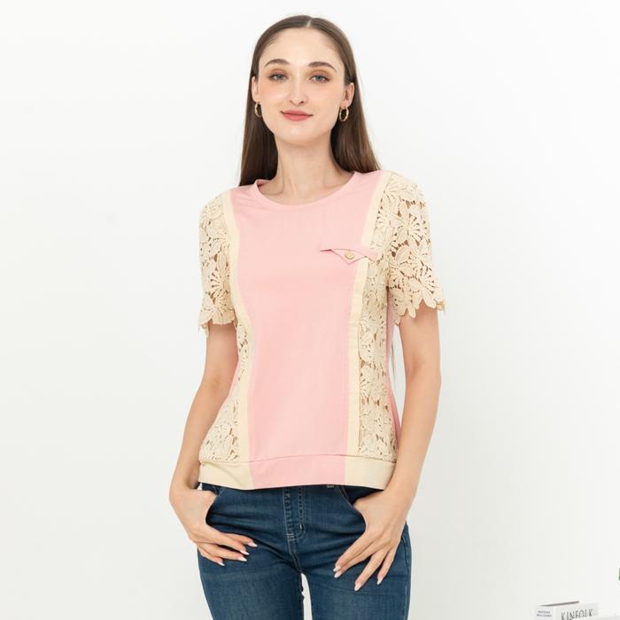 Gambar *Ready Stok* SISTER'S - Atasan Renda Kombi Kaos C4949 (CAP) - Pink, 5L dari Sisters Fashion Group undefined Tokopedia