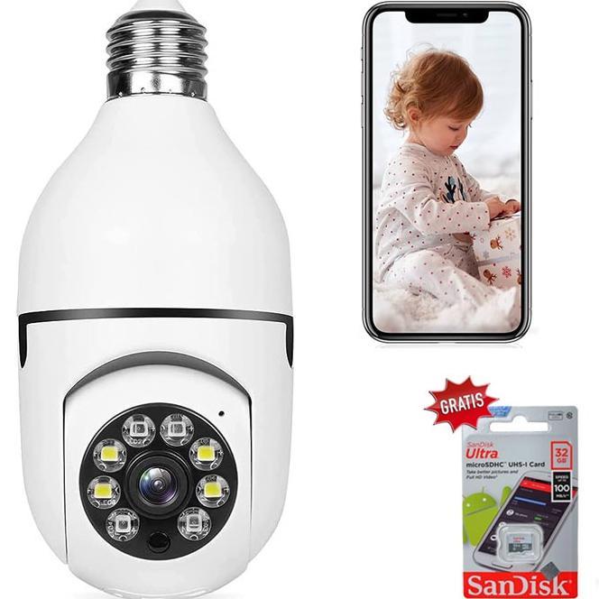 Gambar Trend-CCTV Bulb WiFi IP Panoramic Camera V380 Lampu Bohlam VR SpyCam Plus Micro SD gp22 - PTZ+MSD 32GB dari Dewi Dina undefined Tokopedia