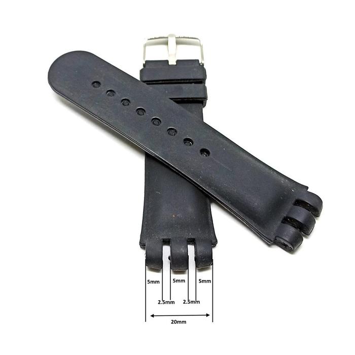 Jual 20mm Black Rubber/Silicone Replacement Watch Band Strap Comp