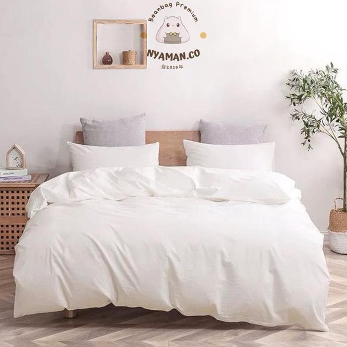 Gambar Nyaman.co Linen - Duvet Cover TC 200 Microfiber + 2pcs Pillow case / Sarung Selimut Standard Hotel Cotton Linen microfiber Premium Quality / sarung bantal / cover selimut / Quilt Cover / cover duvet / duvet cover tencel / bed linen - White, Queen 220x230 dari AriaaOfficial undefined Tokopedia