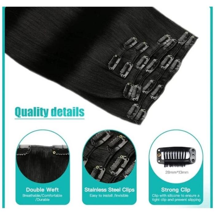 Gambar Hair Extension Jumbo Clip Rambut Sambung Hair Extensions murah Hair Clip Murah Hair Clip Jumbo - Natural Black, 60 cm dari Badcha Room undefined Tokopedia