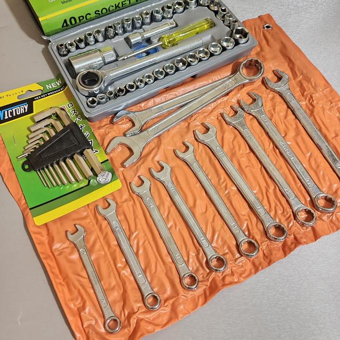 Gambar top Paket Kunci Shock Shok Sok 40Pcs Aiwa + Kunci Ring Pas 11Pcs 8-22mm + Kunci L Set 9Pcs Victory Kunci bengkel motor komplit Kunci shock 1 set lengkap - Paket Hemat dari brimostore undefined Tokopedia