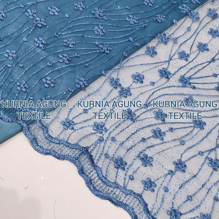 Gambar Kain Satin + Brokat Bordir Premium warna DENIM BLUE Bahan Dress Kebaya Gamis Seragam Lamaran Keluarga - Brokat Saja dari Toko Kain Kurnia Agung undefined Tokopedia