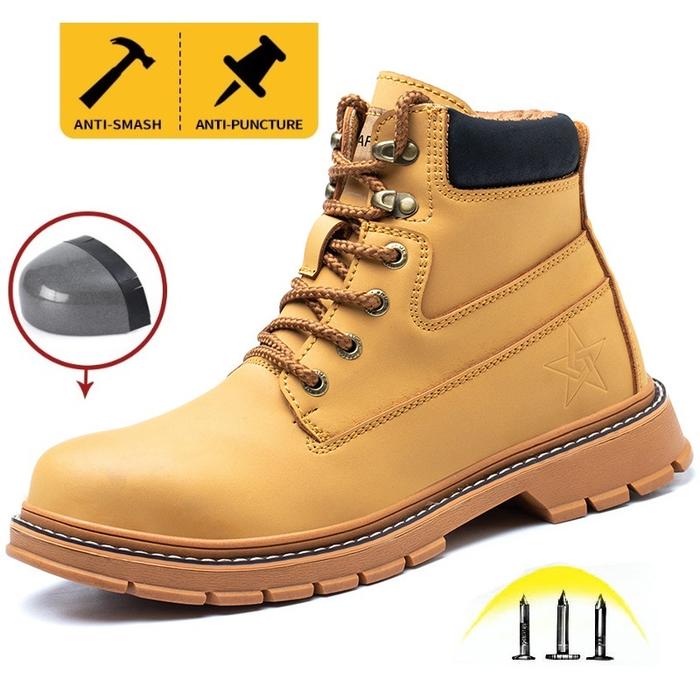 Gambar Sepatu Safety Proyek Ujung besiFashion Outdoor  Safety Boots Docmart Like Tinggi Pria Cowok Non Slip High Cut Mendaki Ujung Besi Kerja Septy Anti-smash Proyek Lapangan - Brown, 38 dari JunerStore undefined Tokopedia
