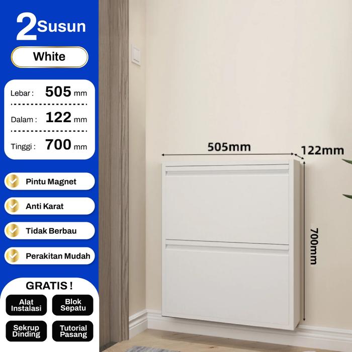 Gambar Rak Sepatu Besi / Lemari Sepatu / Rak Sepatu Susun Tertutup Besi Anti Karat - 2Tngkt-Putih50 dari LENO FURNITURE ID undefined Tokopedia