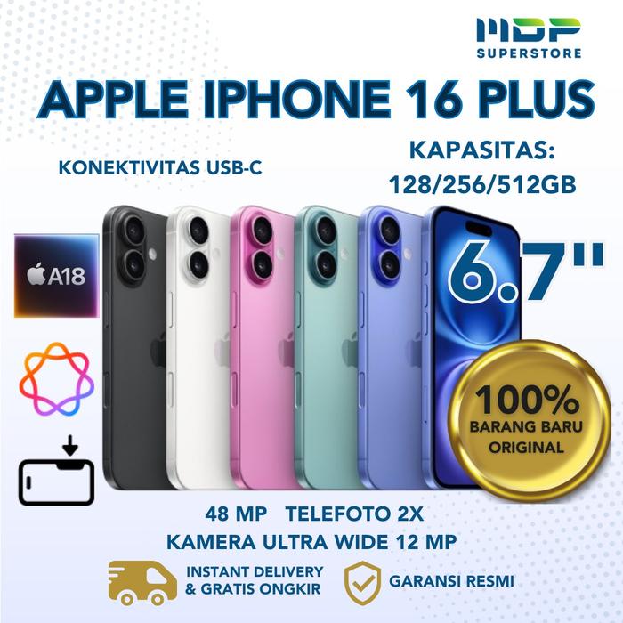 Gambar NEW! APPLE IPHONE 16 PLUS 128GB 256GB - GARANSI RESMI - 128GB dari mdpsuperstore undefined Tokopedia