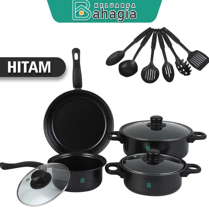 Gambar PROMO!!! [KB] Cookware 13in1 Panci Set Stainless 7pcs Tutup Kaca Spatula isi 6pcs Multifungsi / Anti Lengket - Set13in1-Hitam dari JASPA MARKET undefined Tokopedia