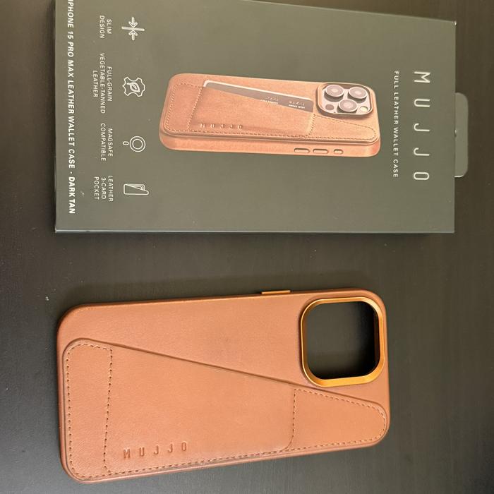 Mujjo Full Leather Wallet Case Iphone 15 Pro Max Dark Tan