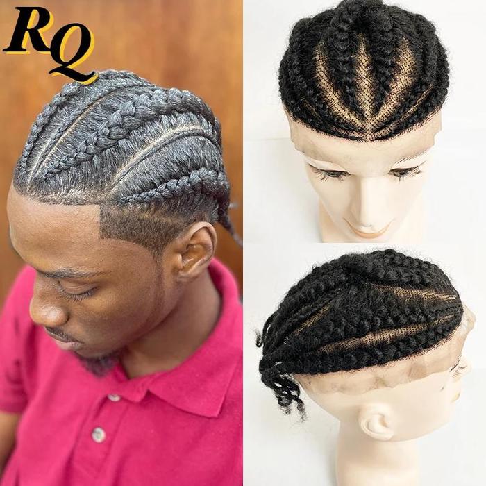 Jual Afro Curl Men's Toupee Loc Braiding Hair 1B Human Hairpieces - Main Image