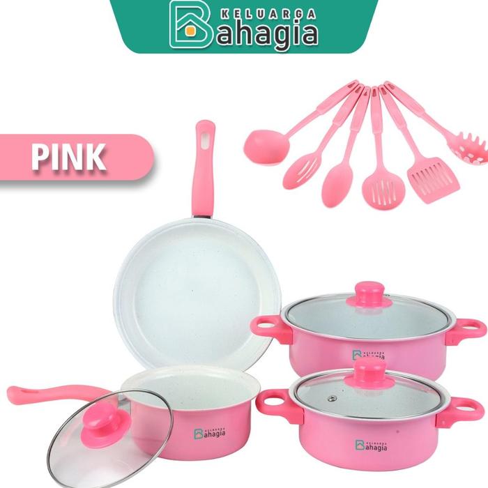 Gambar PROMO!!! [KB] Cookware 13in1 Panci Set Stainless 7pcs Tutup Kaca Spatula isi 6pcs Multifungsi / Anti Lengket - Set13in1-Pink dari JASPA MARKET undefined Tokopedia
