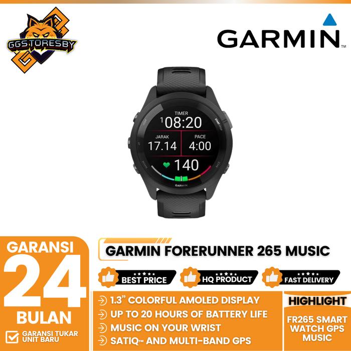 Gambar GARMIN FORERUNNER 265 MUSIC FR265 SMART WATCH GPS MUSIC - Black dari GGSTORESBY undefined Tokopedia