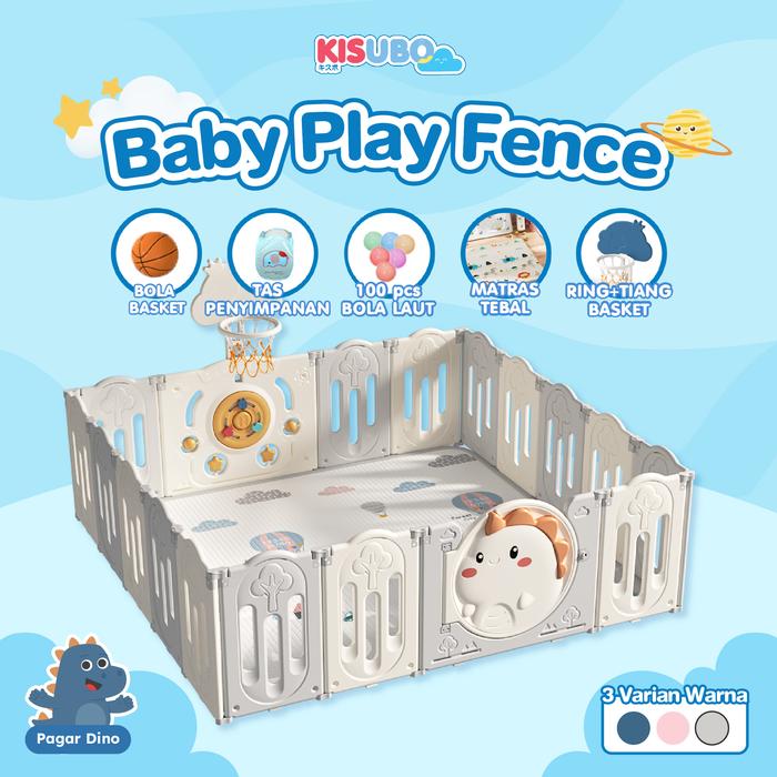 Gambar [SURABAYA] KISUBO Baby Kids Play Fence Pagar Bermain Bayi Anak - DINO GREY, 12 PANEL+2 GATE dari KISUBO Surabaya undefined Tokopedia