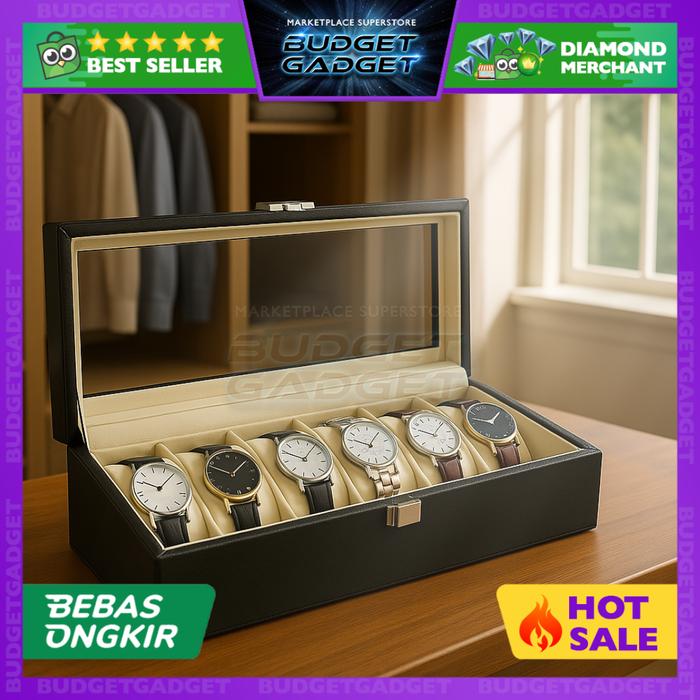 Gambar Rhodey Kotak Tempat Jam Tangan Luxury Watch Box 12 Slot Penyimpanan - 6 slot dari BudgetGadget undefined Tokopedia