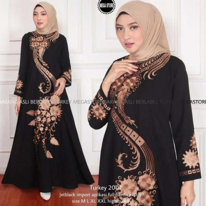 Jual Gamis arab premium bordir komputer Poliester Hitam Lembut