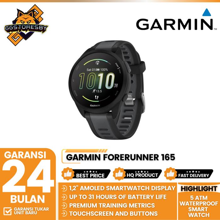 Gambar GARMIN FORERUNNER 165 1,2'' AMOLED SMARTWATCH DISPLAY 5 ATM WATERPROOF SMART WATCH - Black dari GGSTORESBY undefined Tokopedia